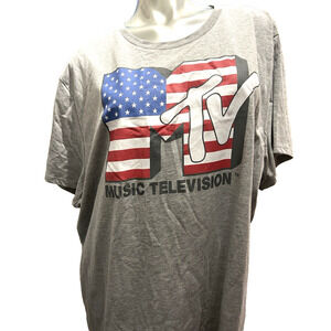 Women’s MTV Heather Gray and Black Music TV Cotton Blend T-Shirt 1 Size 2X 22 24